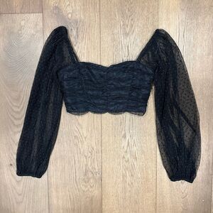 The Post Elegant Black Sheer Sleeve Polka Dot Women's Top